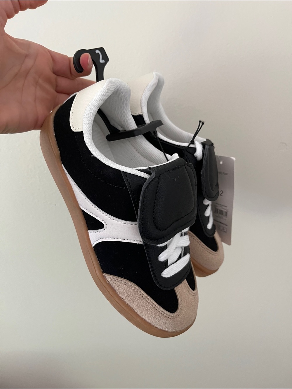 Kids Black, White & Beige Suede-Trim Athletic Sneakers